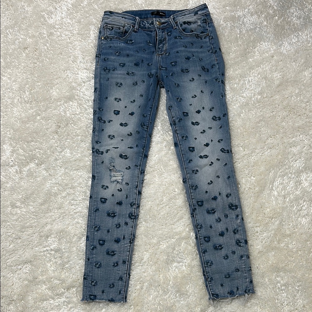 Aqua Blue Skinny Jeans with leopard Pattern